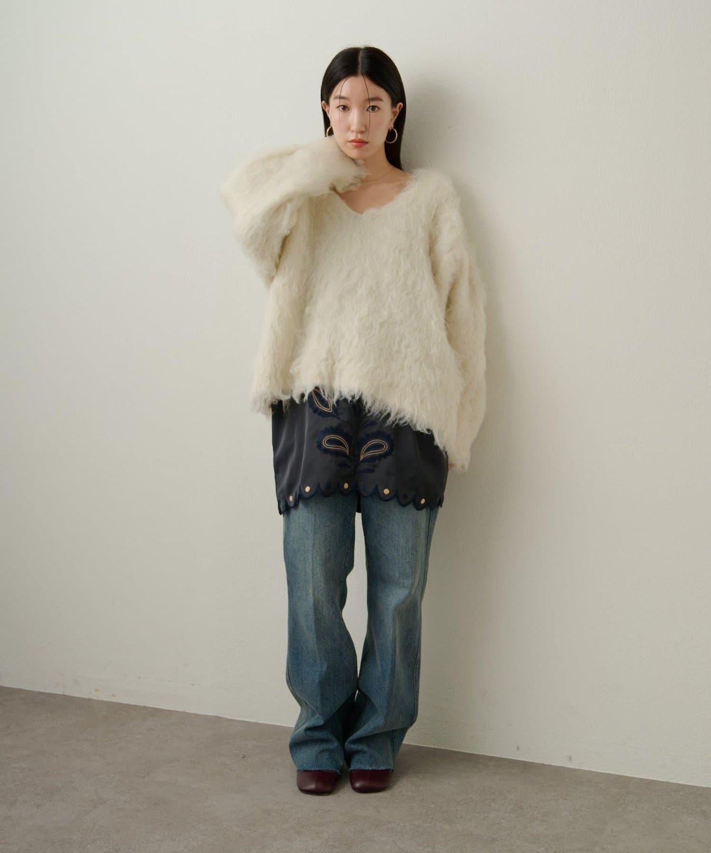 磨毛V領針織套頭衫