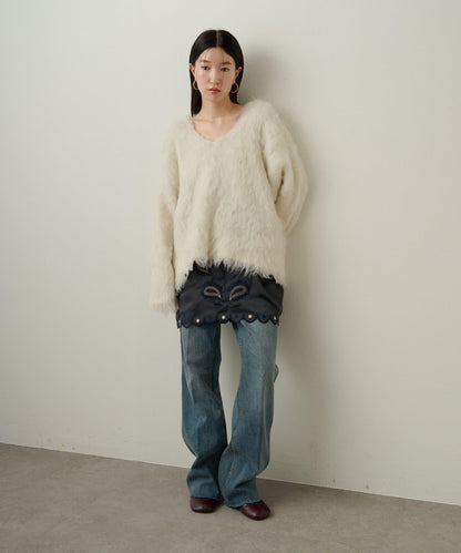 磨毛V領針織套頭衫