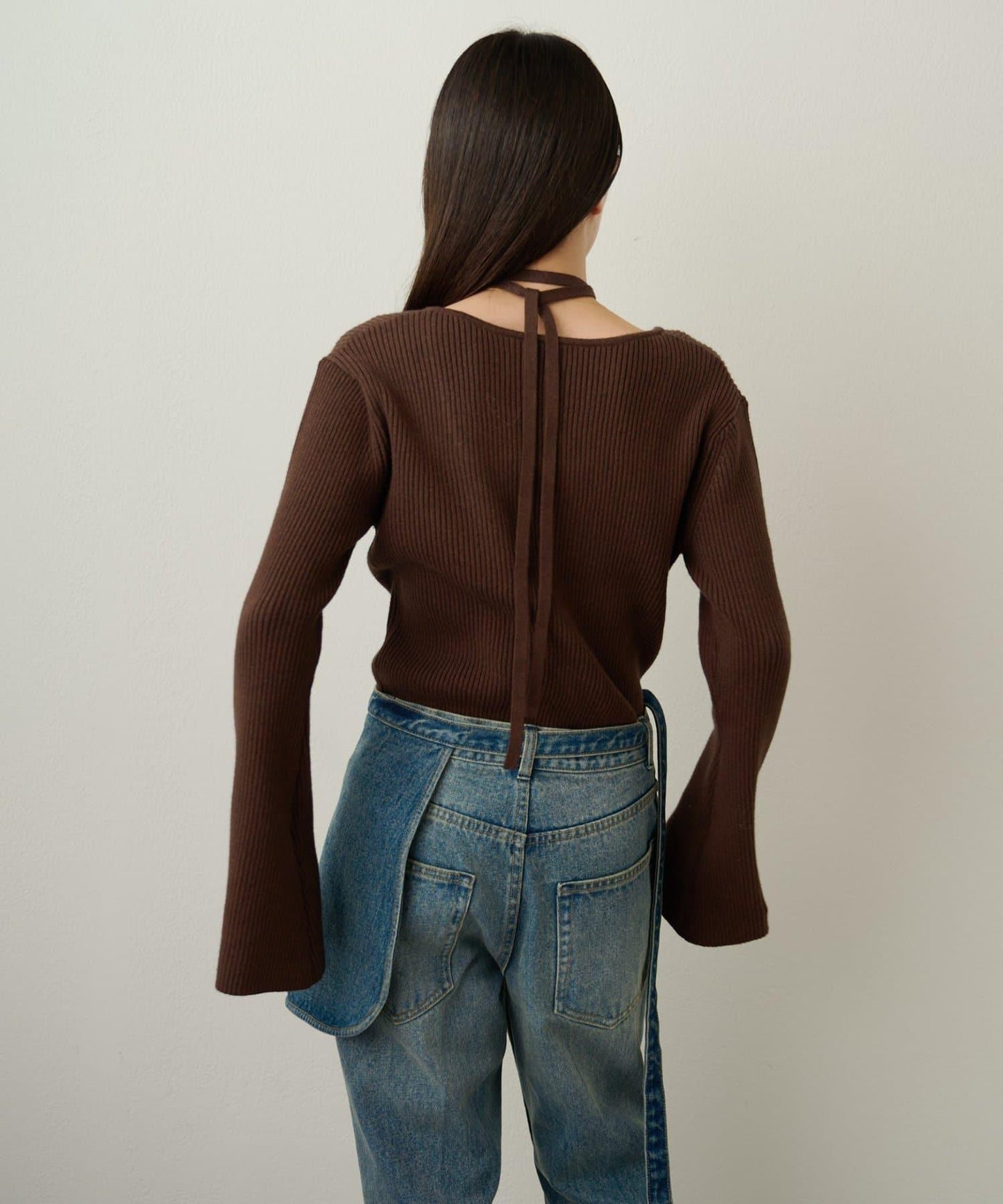 附項圈羅紋方領針織衫