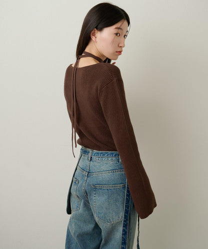 附項圈羅紋方領針織衫