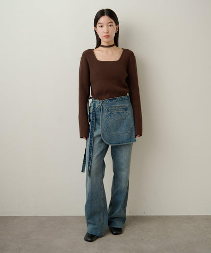 附項圈羅紋方領針織衫