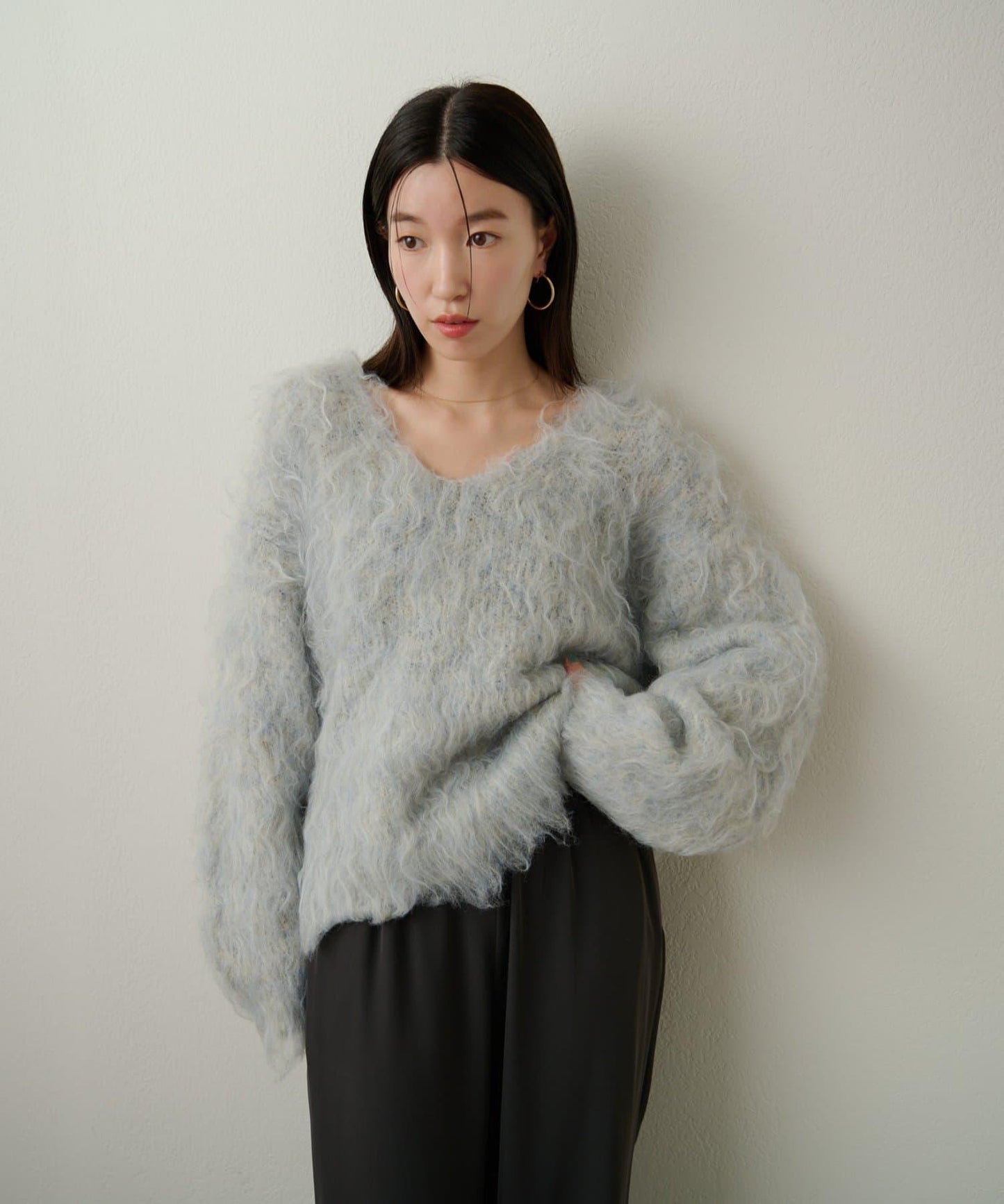 磨毛V領針織套頭衫