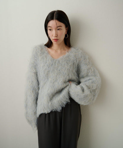 磨毛V領針織套頭衫