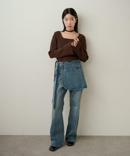 附項圈羅紋方領針織衫