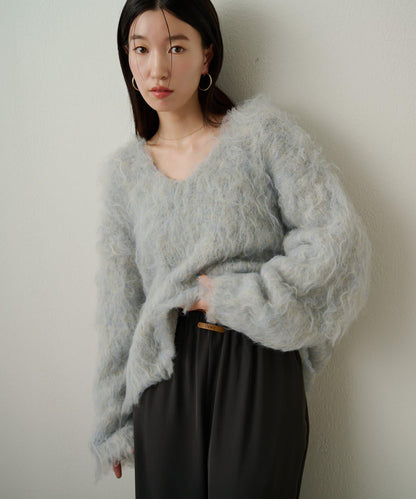 磨毛V領針織套頭衫