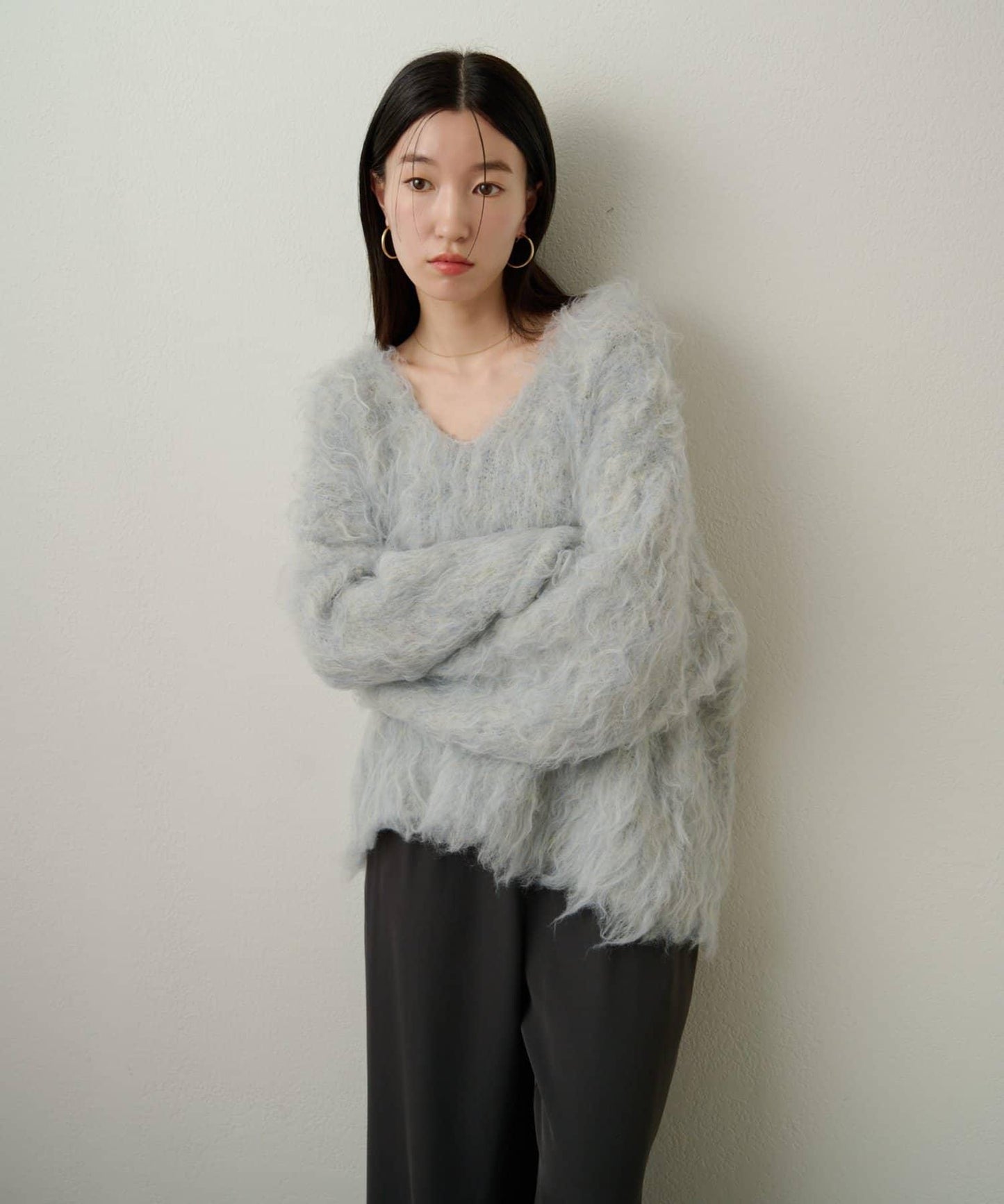 磨毛V領針織套頭衫