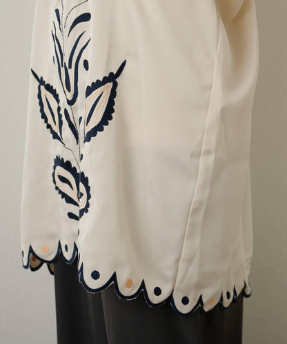 緞面刺繡吊帶長款上衣