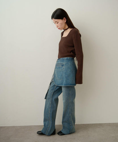 附項圈羅紋方領針織衫