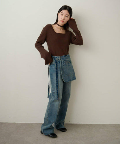 附項圈羅紋方領針織衫