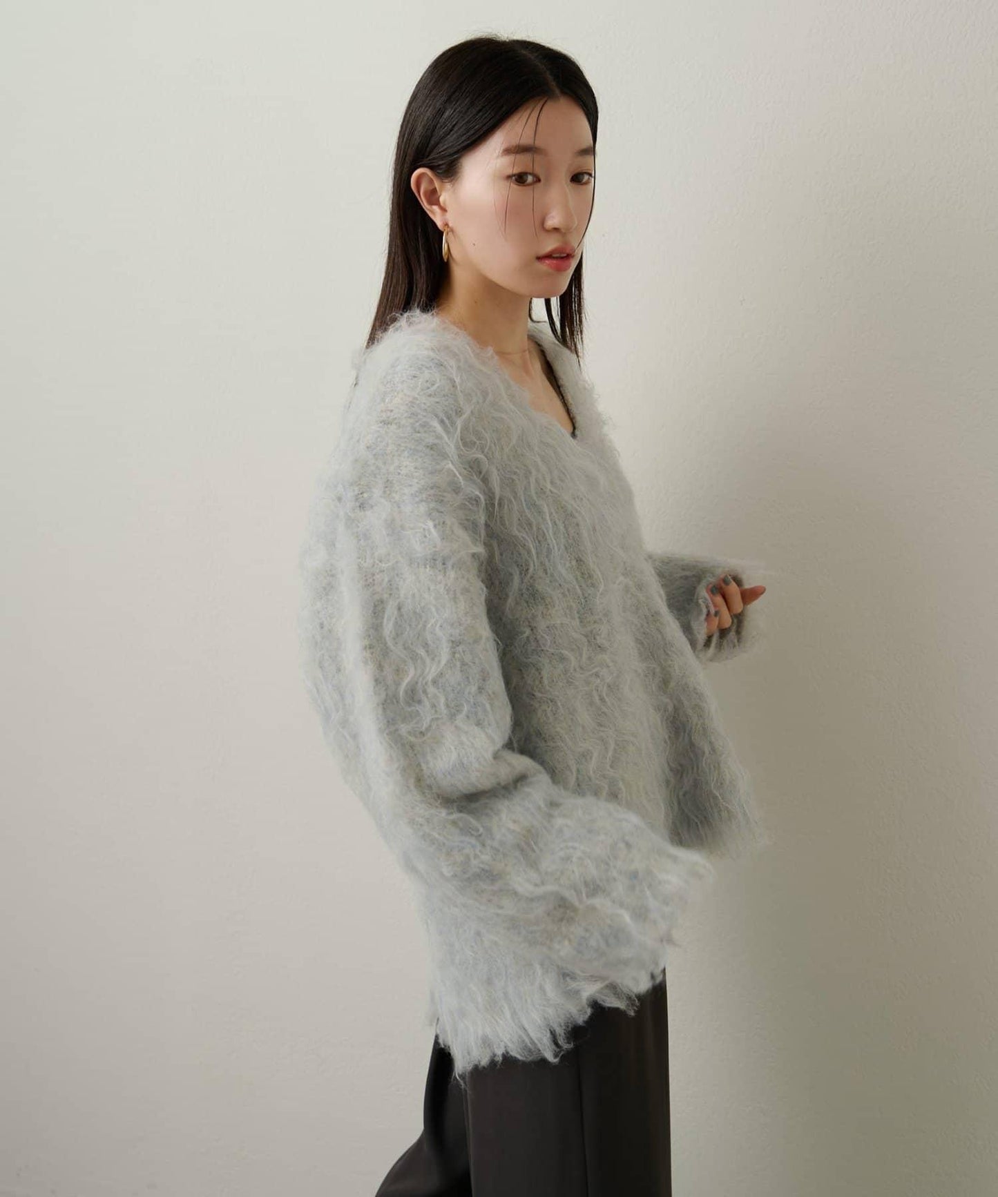 磨毛V領針織套頭衫