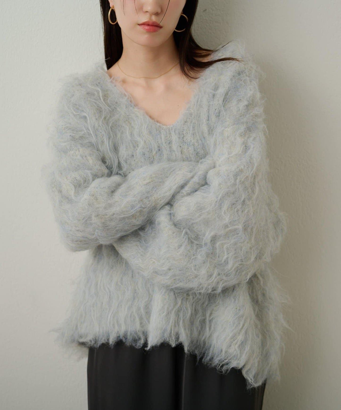 磨毛V領針織套頭衫