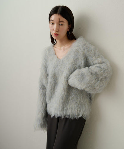 磨毛V領針織套頭衫