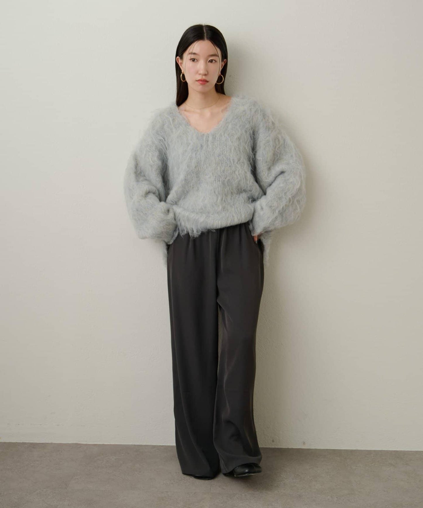 磨毛V領針織套頭衫