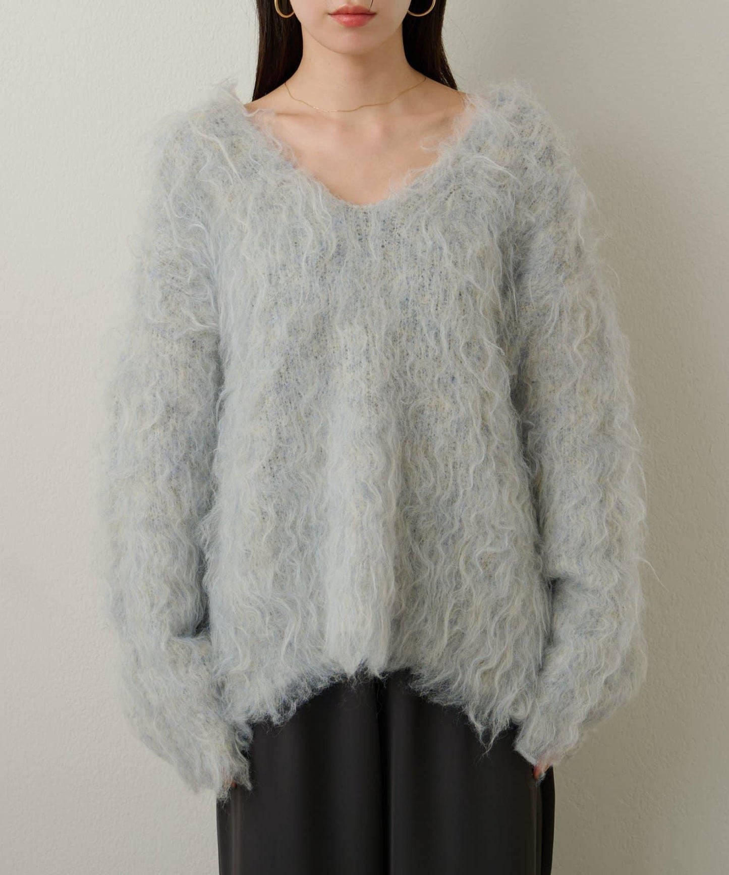 磨毛V領針織套頭衫