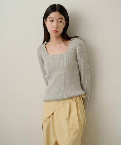 附項圈羅紋方領針織衫