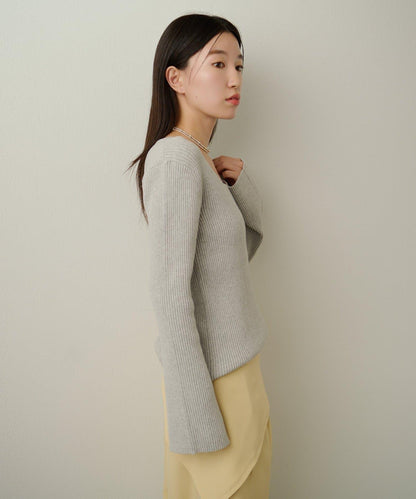 附項圈羅紋方領針織衫