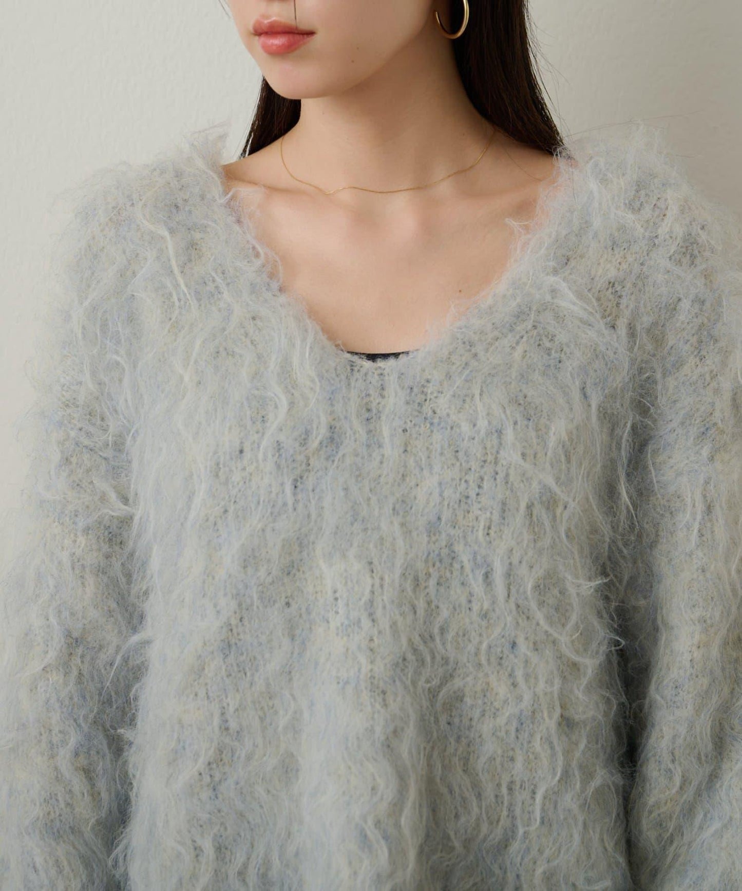 磨毛V領針織套頭衫