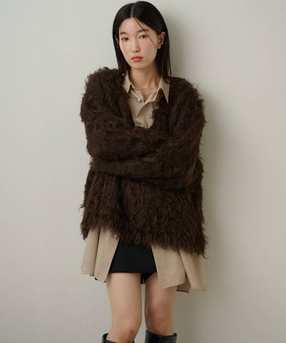 磨毛V領針織套頭衫