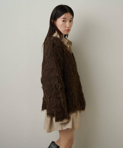 磨毛V領針織套頭衫