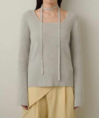 附項圈羅紋方領針織衫