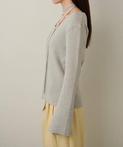 附項圈羅紋方領針織衫