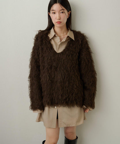 磨毛V領針織套頭衫