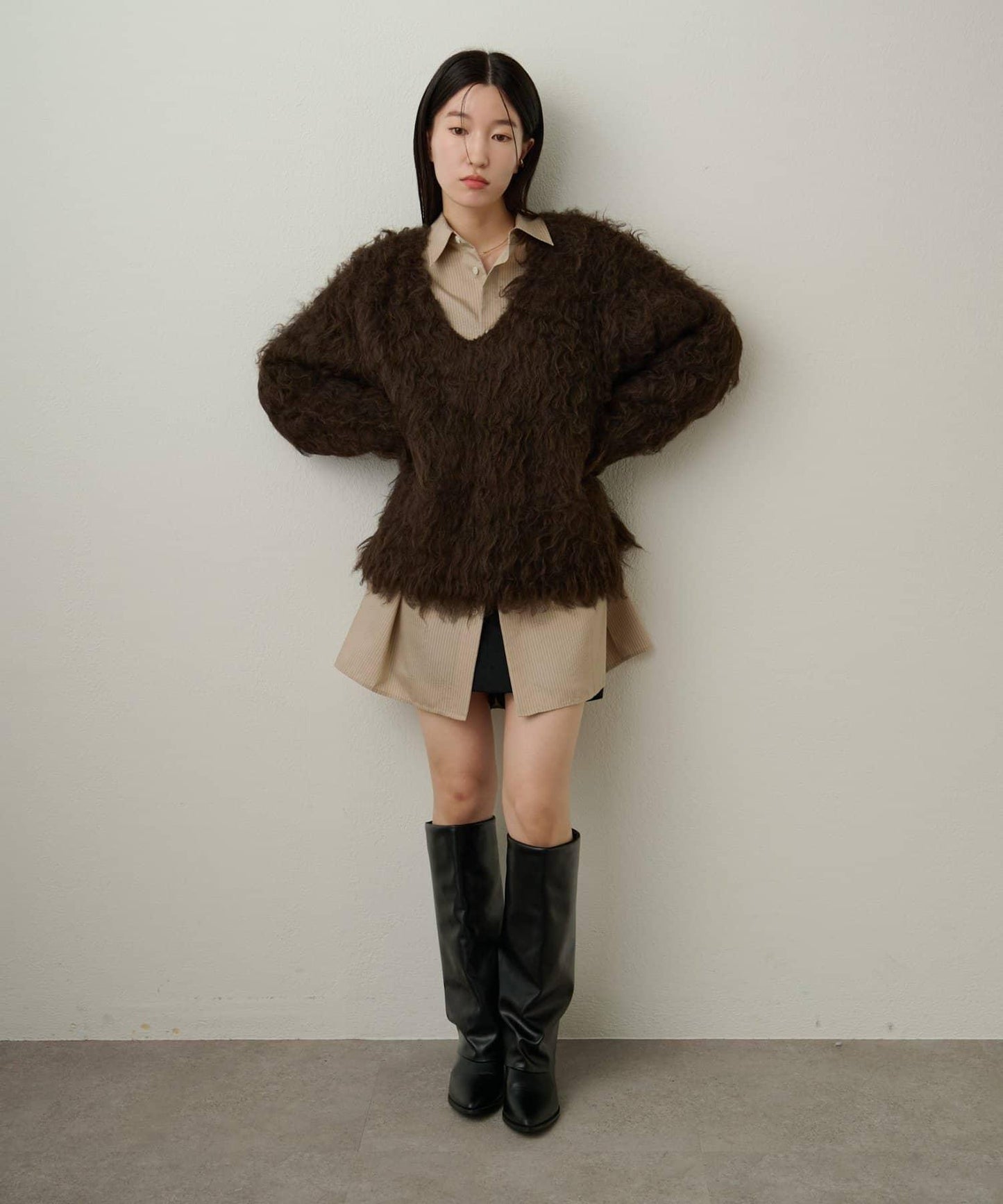 磨毛V領針織套頭衫