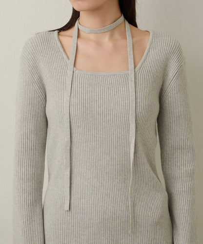 附項圈羅紋方領針織衫