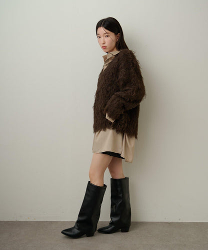 磨毛V領針織套頭衫