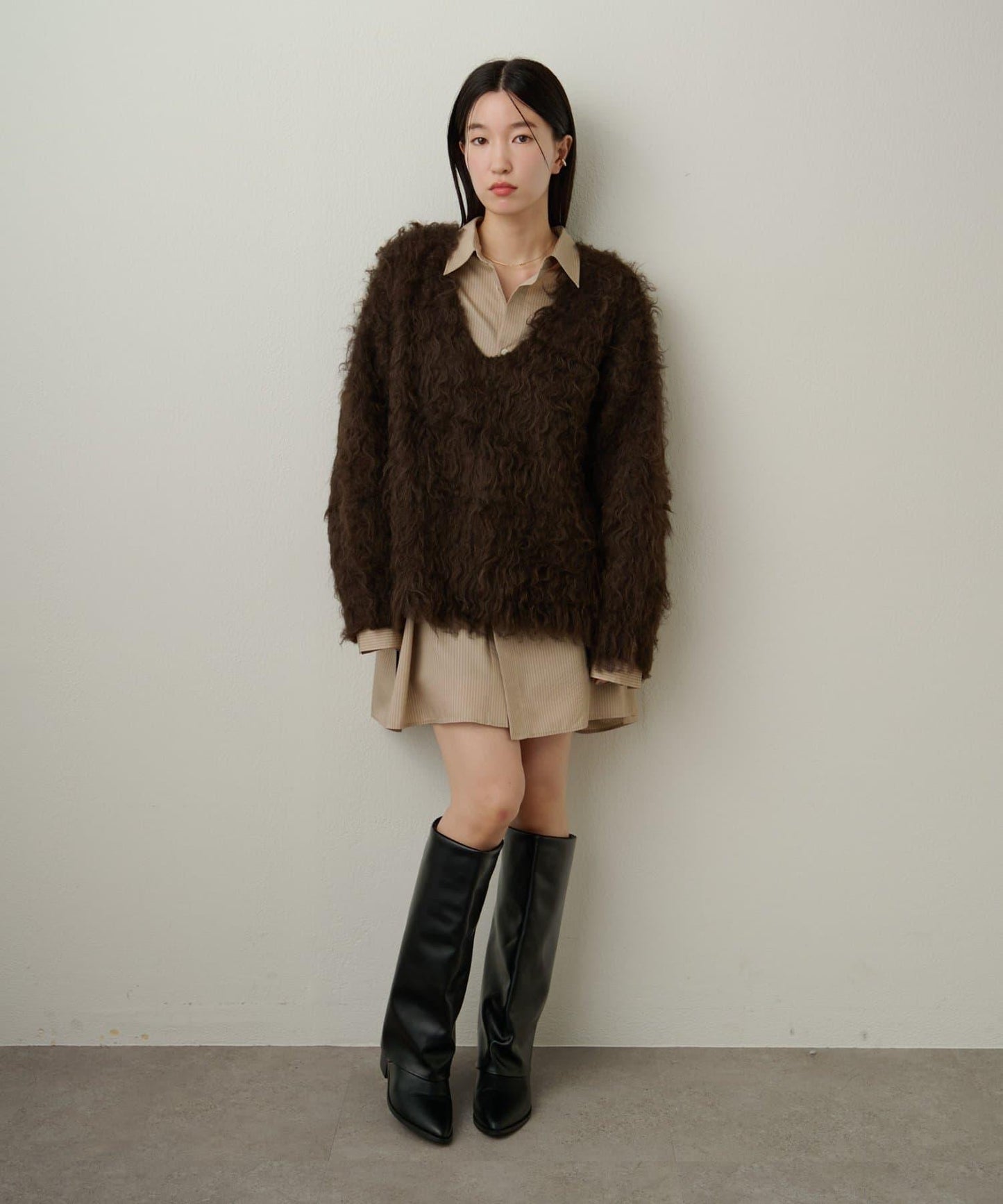 磨毛V領針織套頭衫