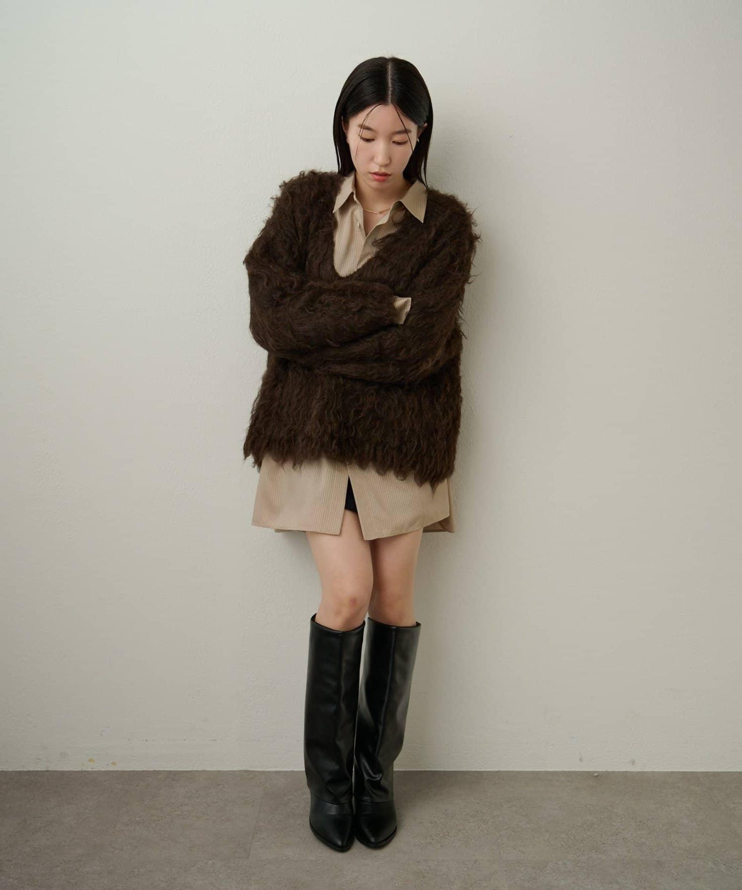 磨毛V領針織套頭衫