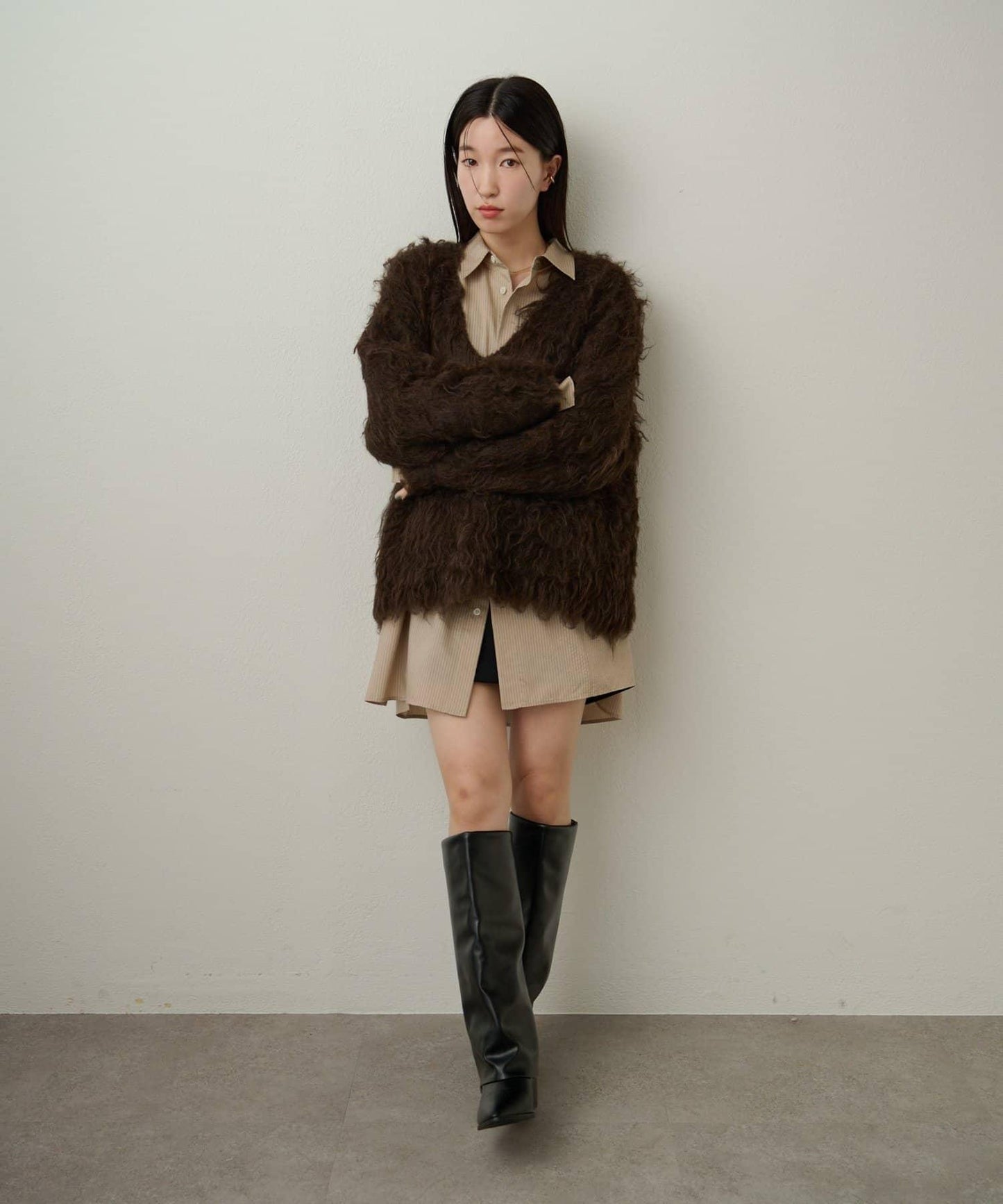 磨毛V領針織套頭衫