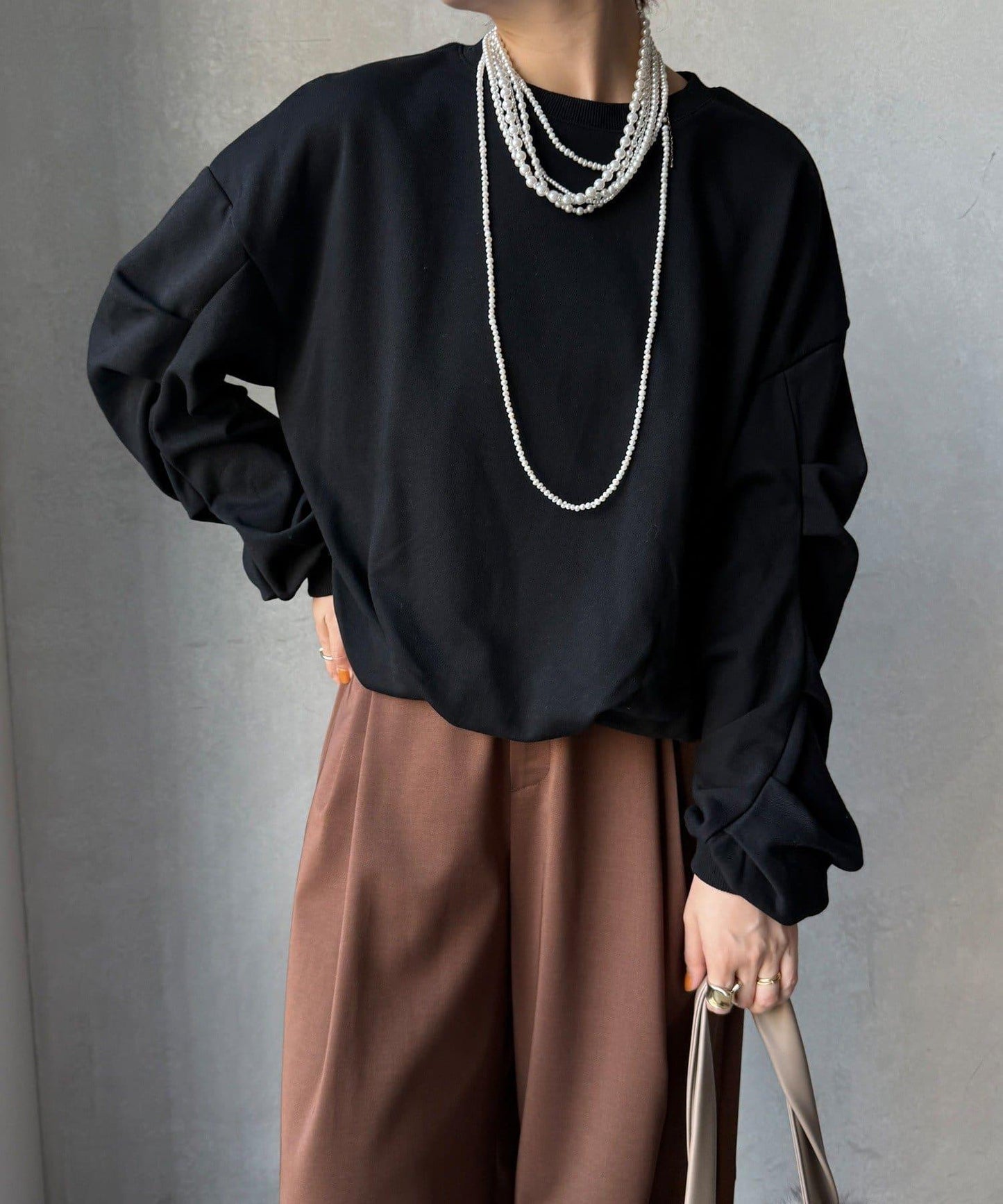 衛衣面料袖褶裝飾套頭衫