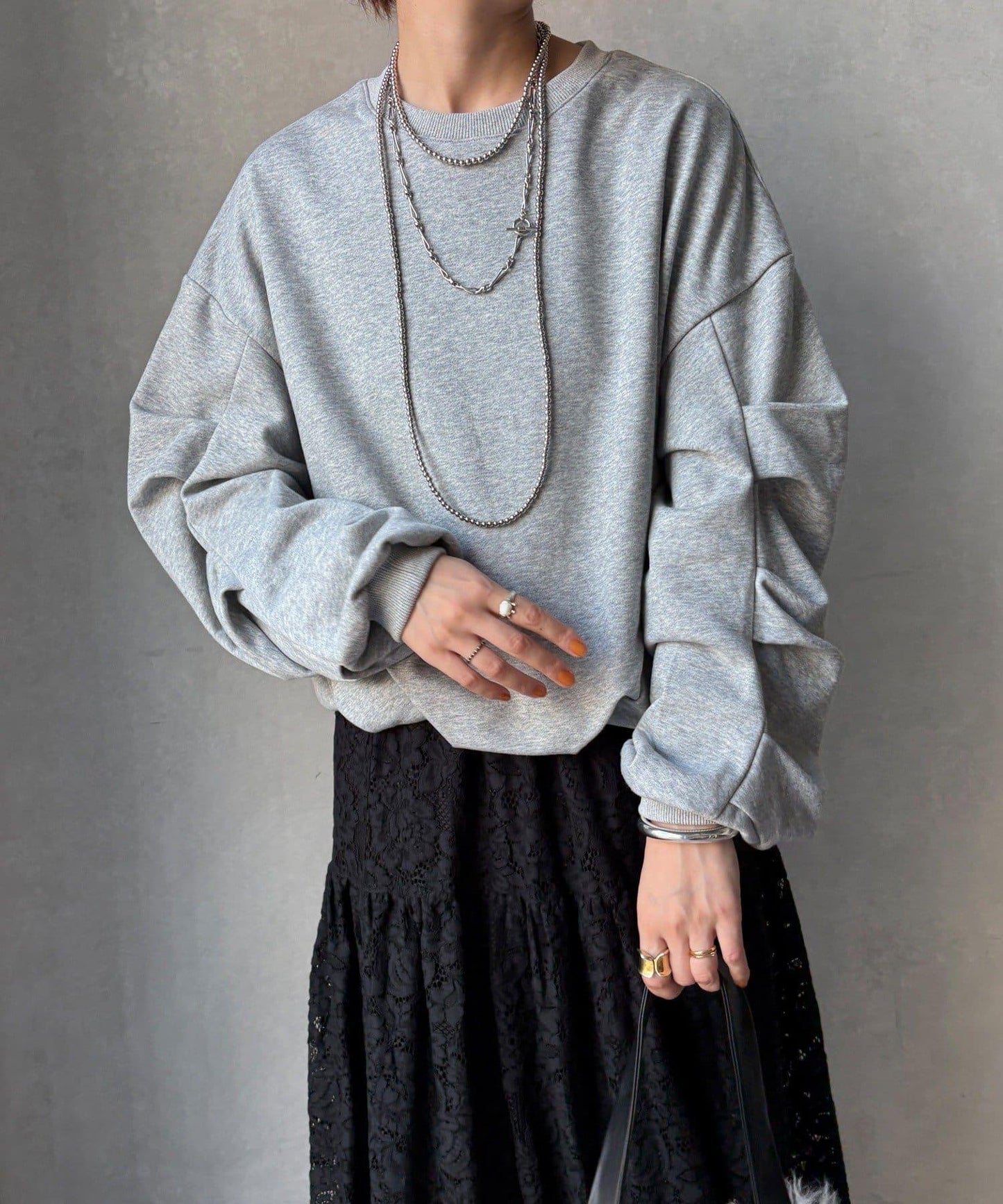 衛衣面料袖褶裝飾套頭衫