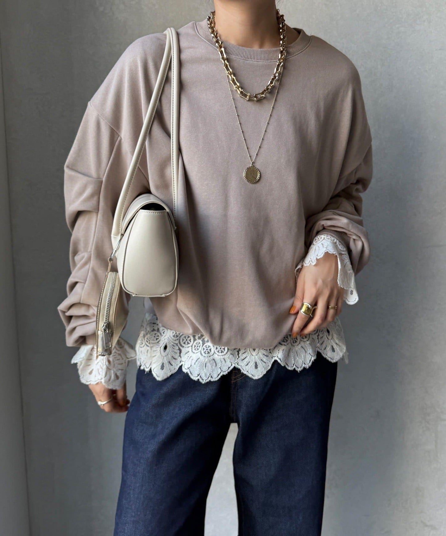 衛衣面料袖褶裝飾套頭衫