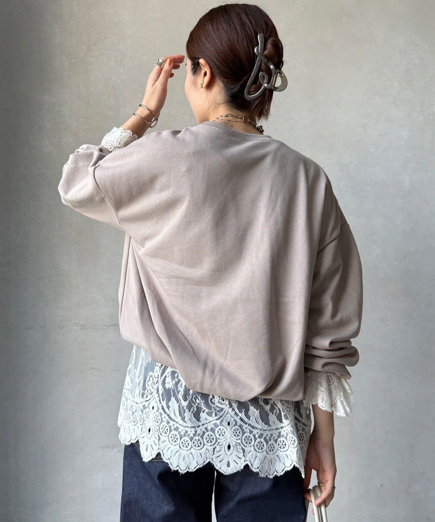 衛衣面料袖褶裝飾套頭衫