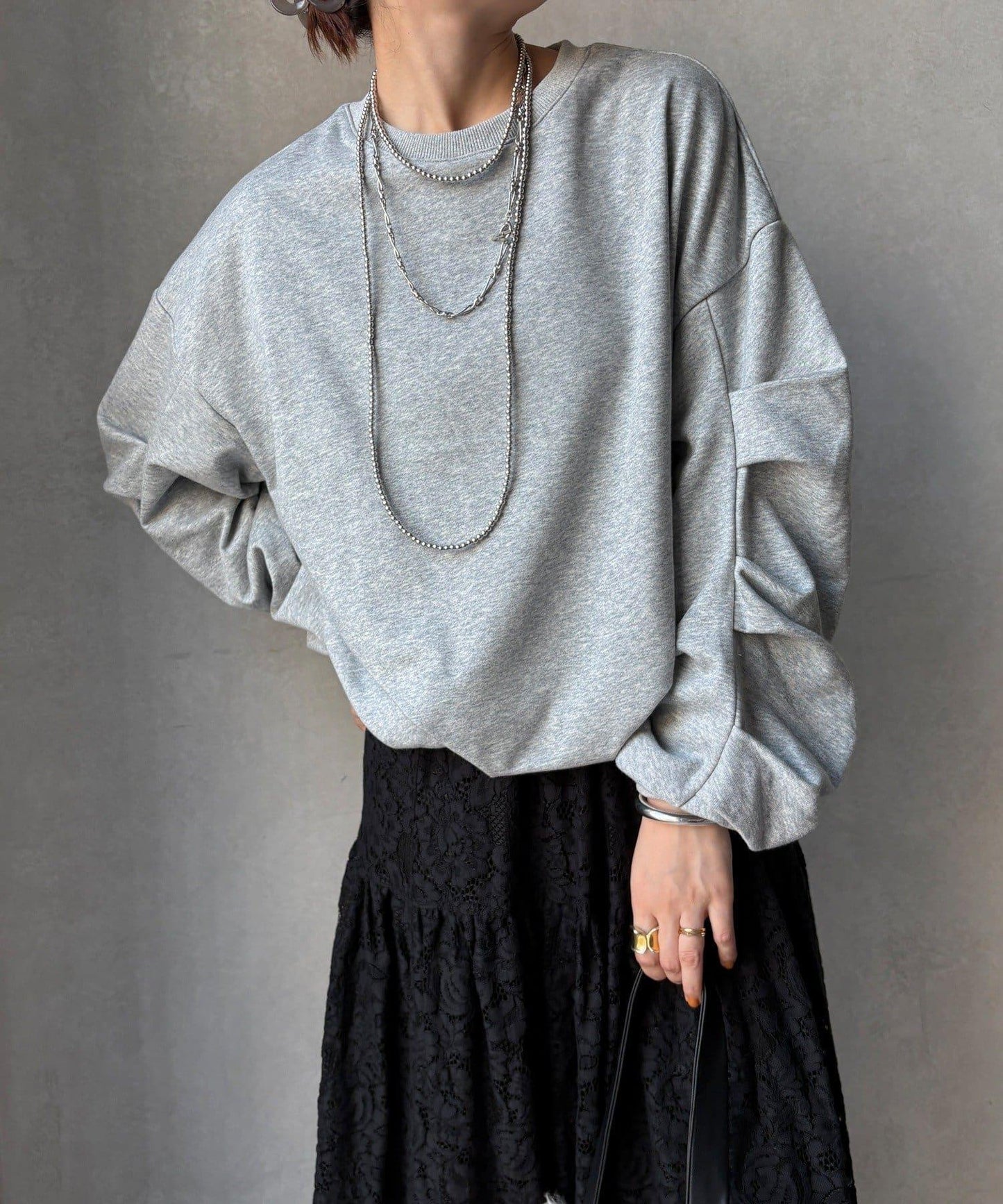 衛衣面料袖褶裝飾套頭衫