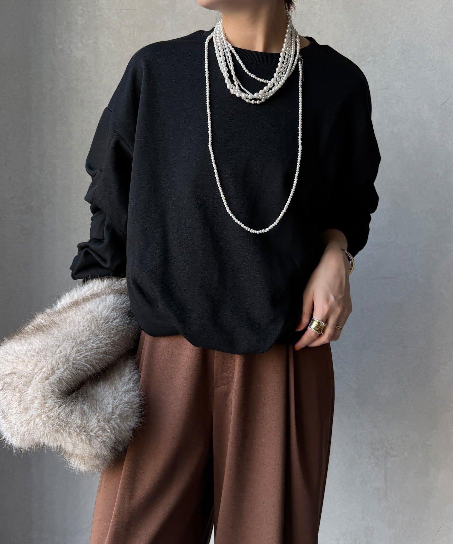 衛衣面料袖褶裝飾套頭衫