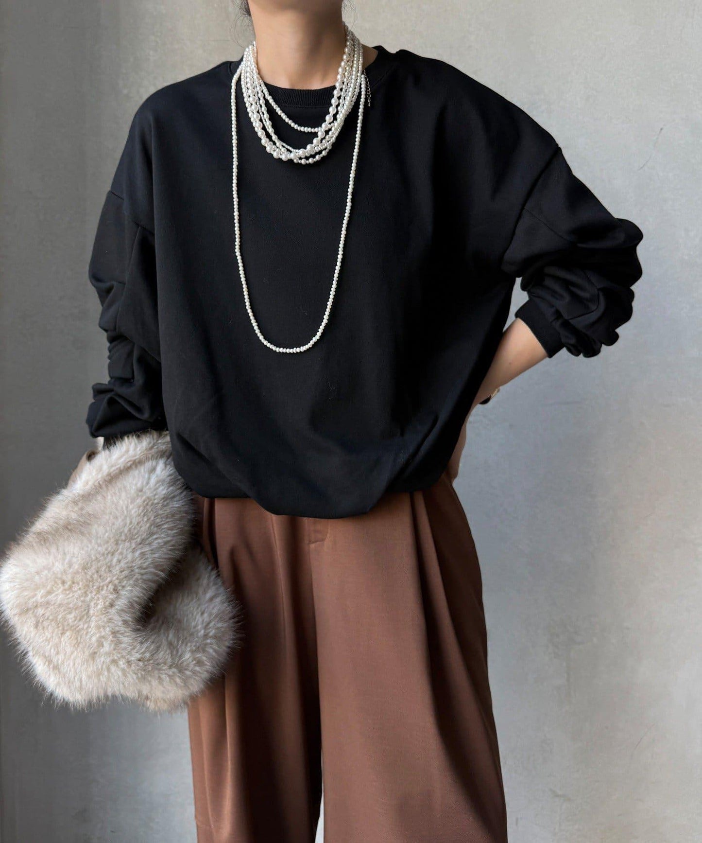 衛衣面料袖褶裝飾套頭衫