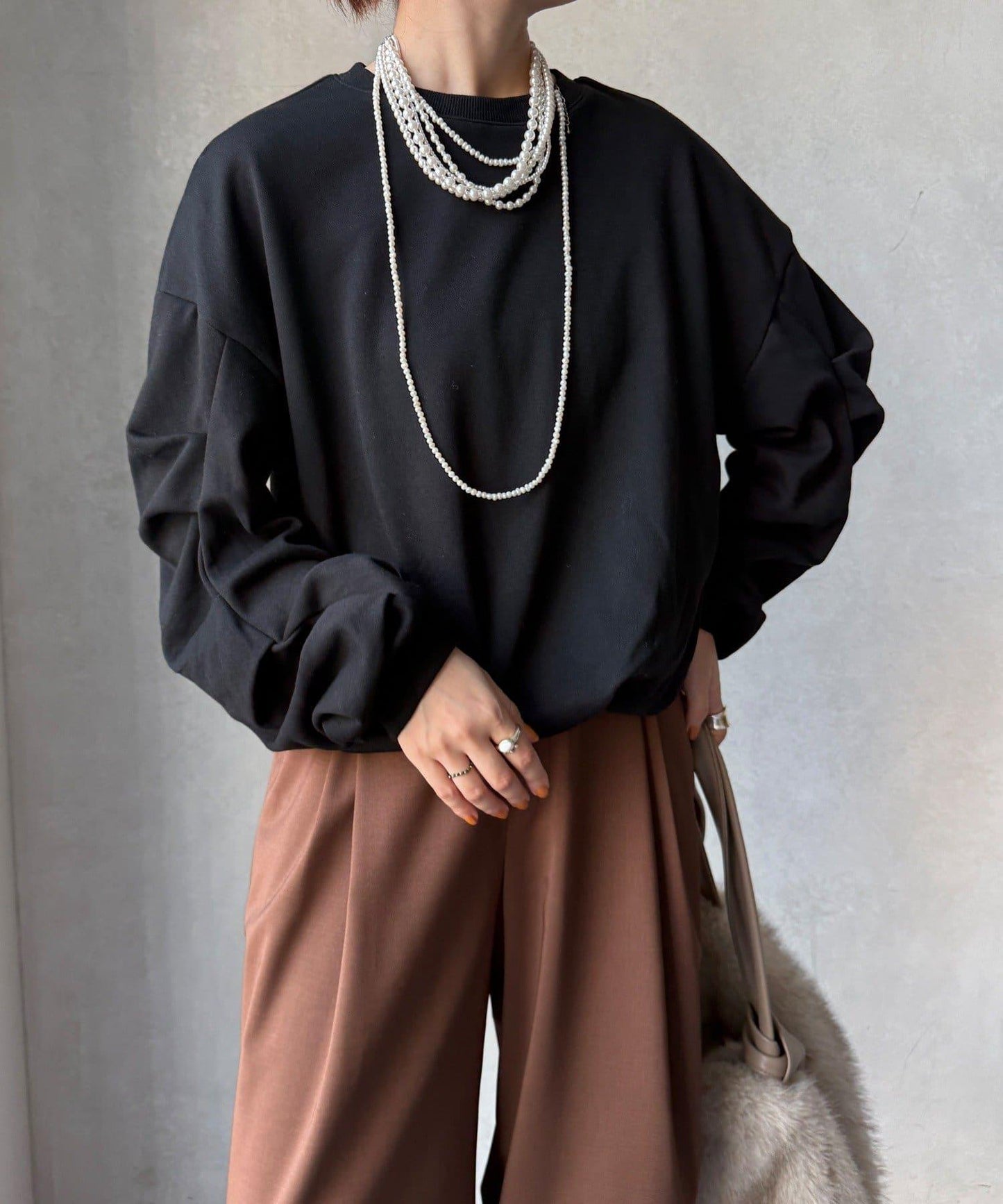 衛衣面料袖褶裝飾套頭衫