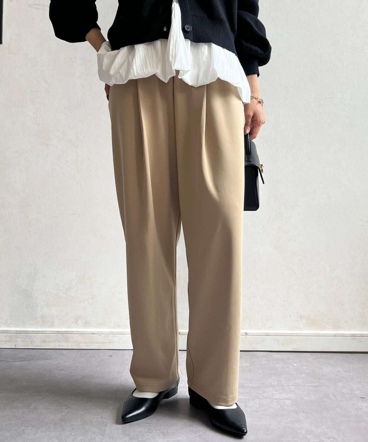 剪裁褶皺錐形褲