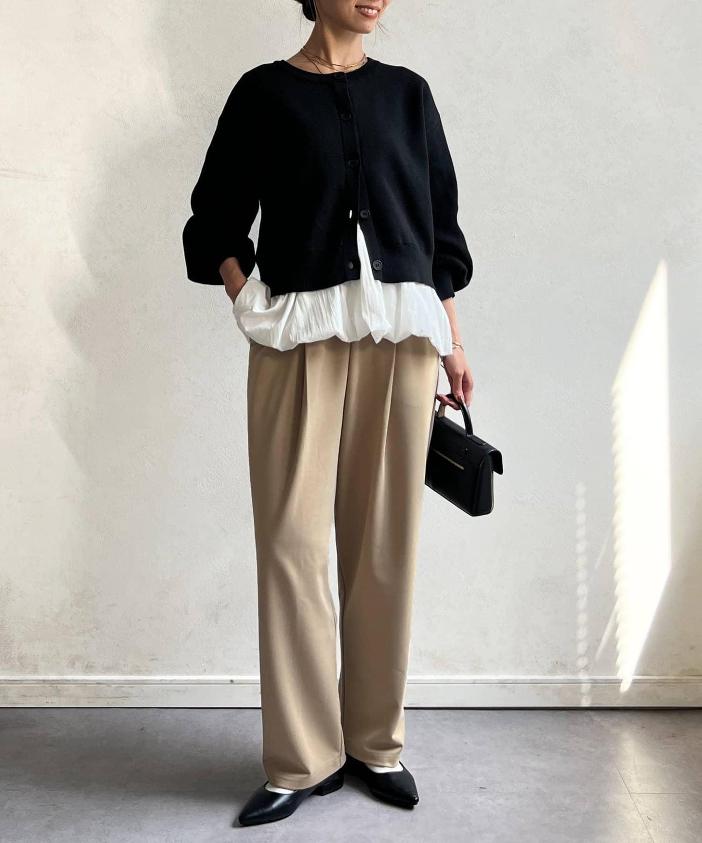 剪裁褶皺錐形褲