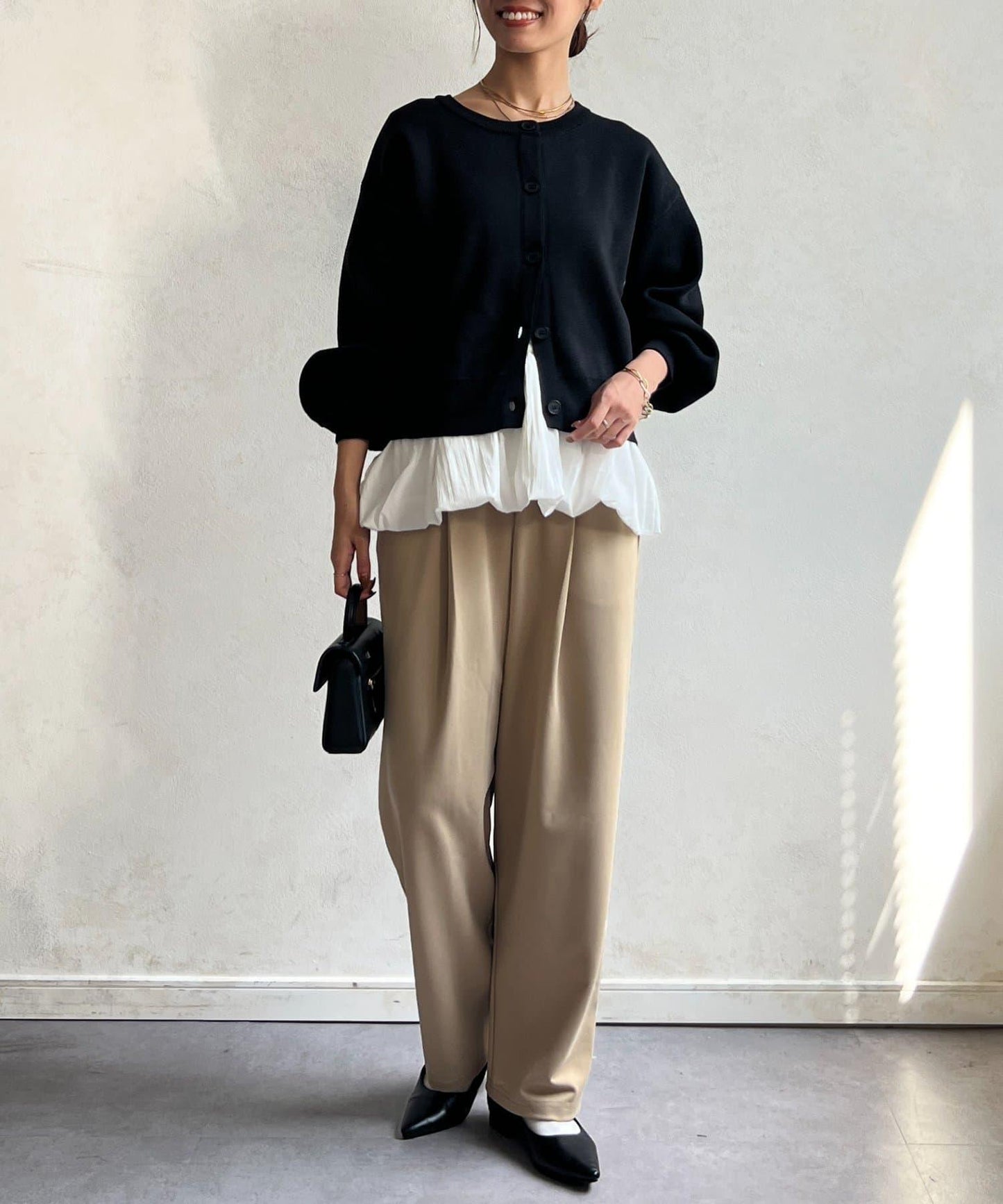 剪裁褶皺錐形褲