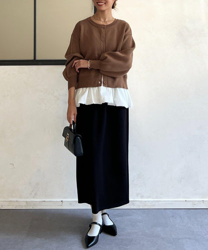 荷葉邊內搭套裝針織開衫