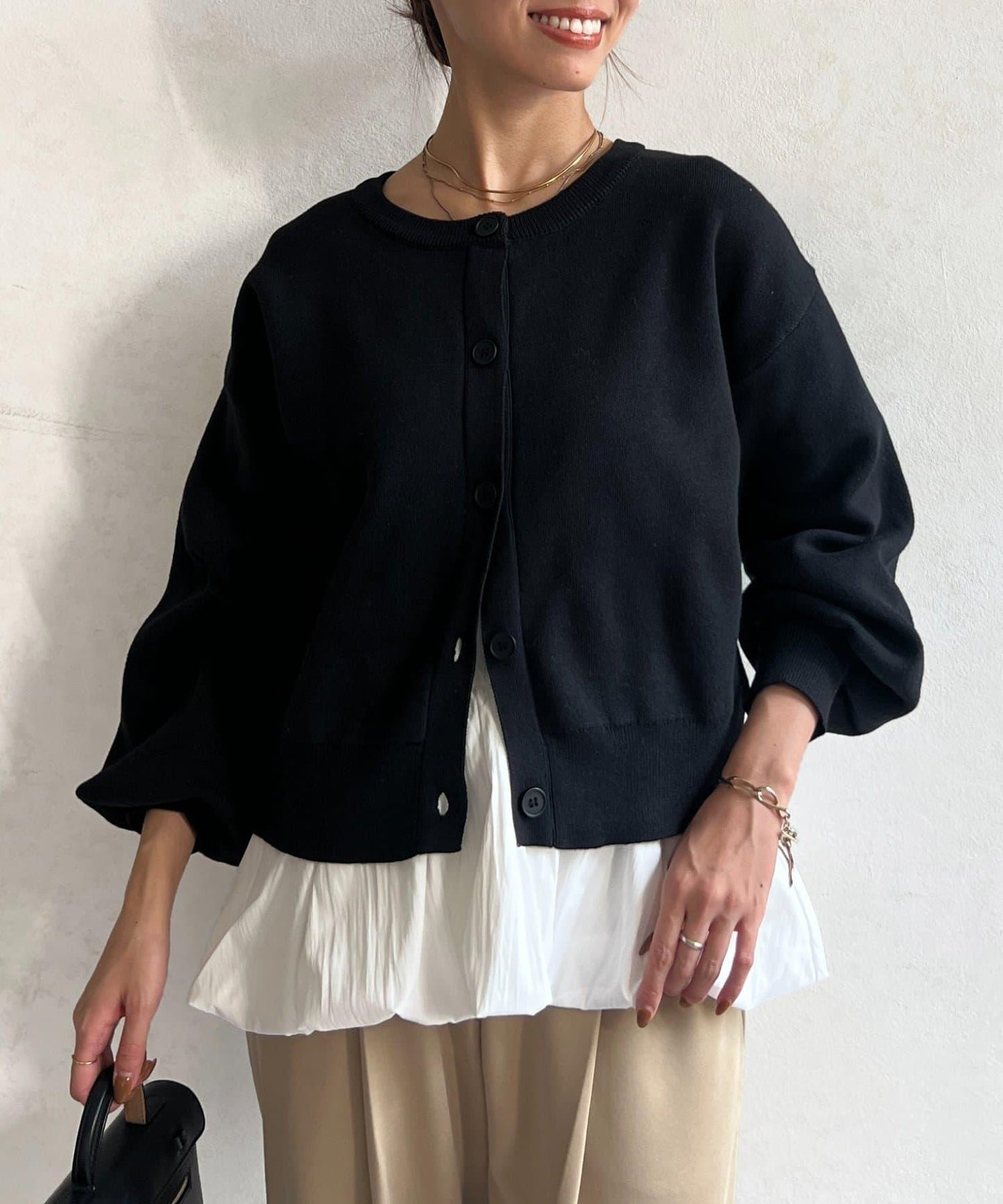 荷葉邊內搭套裝針織開衫