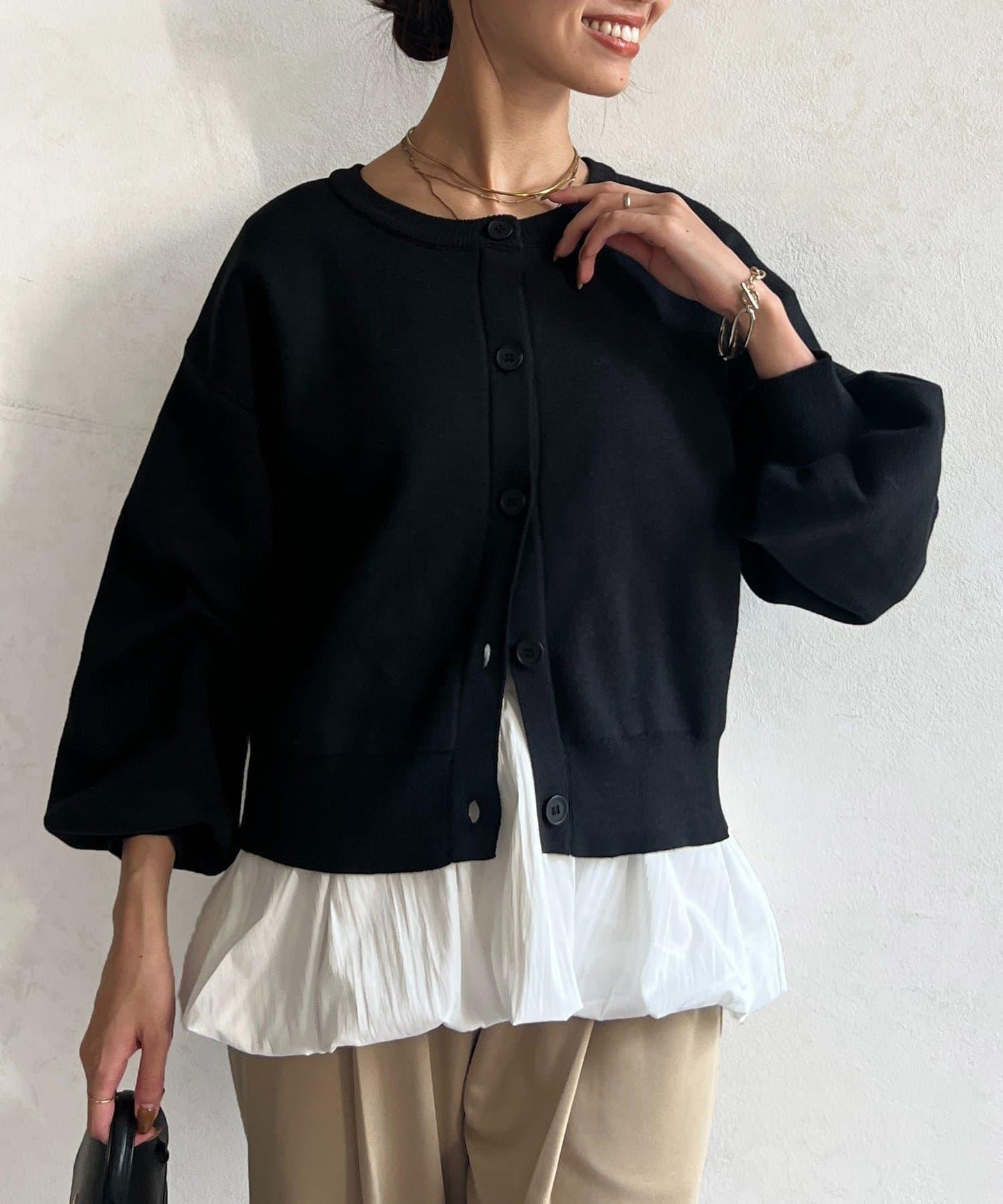 荷葉邊內搭套裝針織開衫