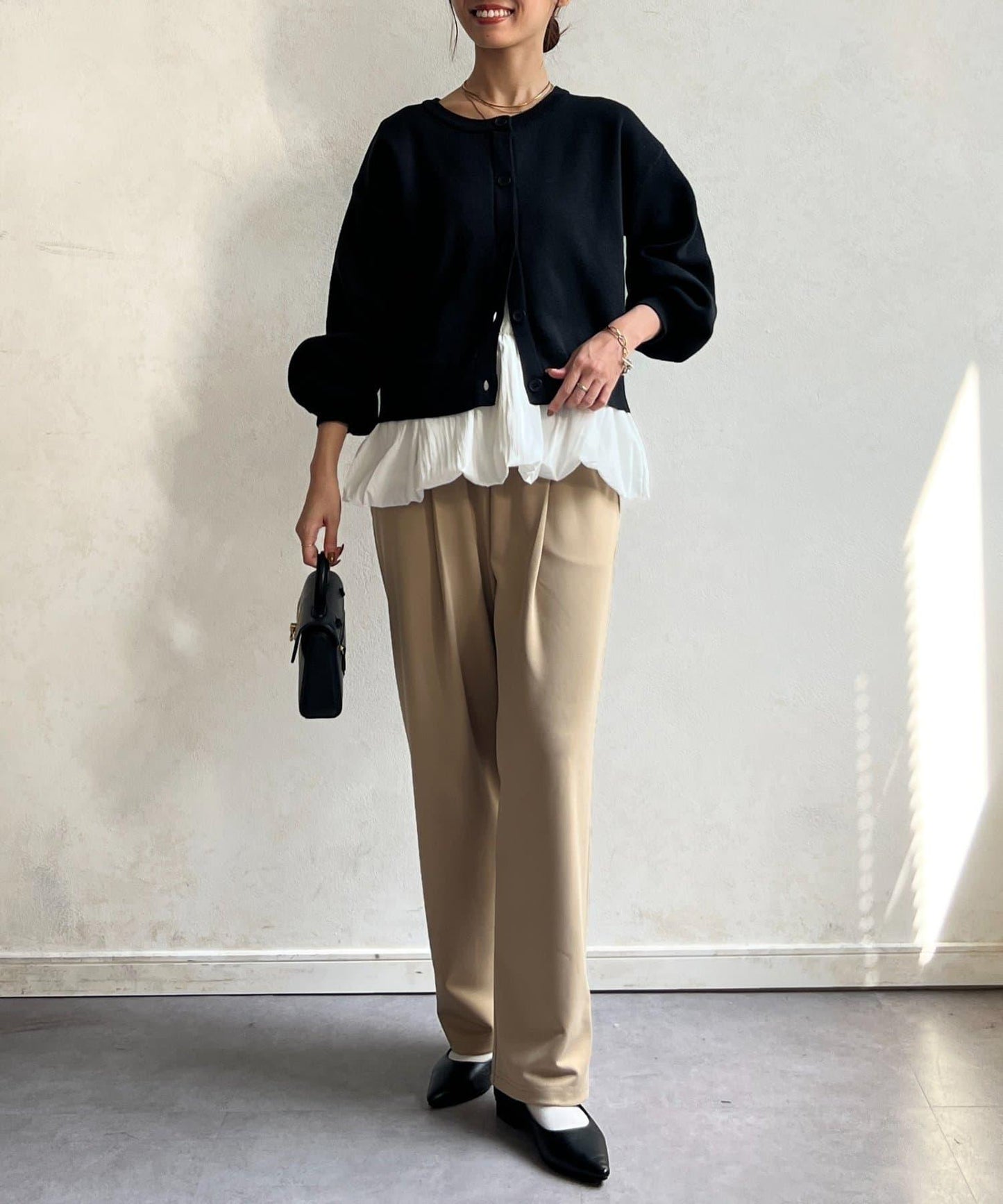 荷葉邊內搭套裝針織開衫