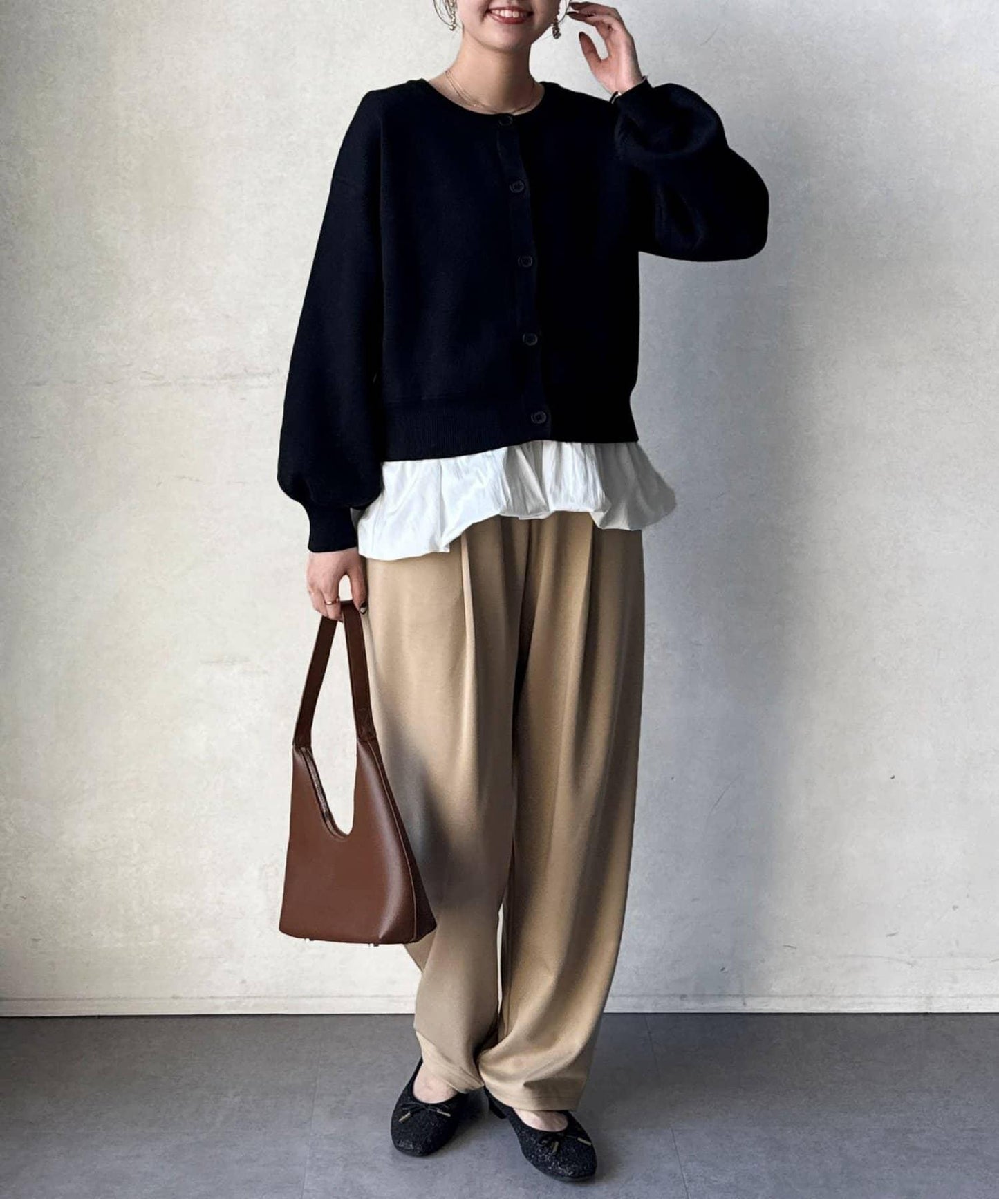 荷葉邊內搭套裝針織開衫