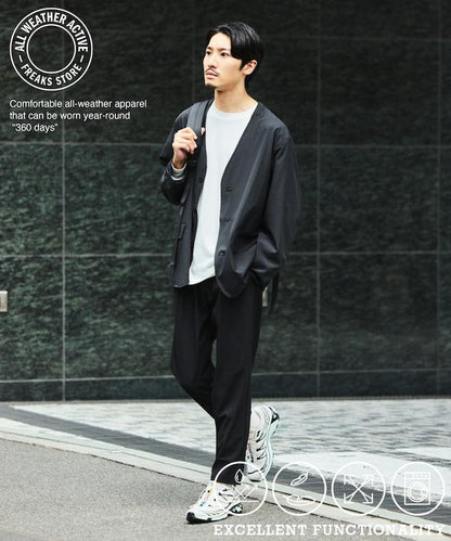ALL WEATHER ACTIVE WEAR 全氣候活力服裝 舒適版型無領夾克套裝/寬鬆長褲