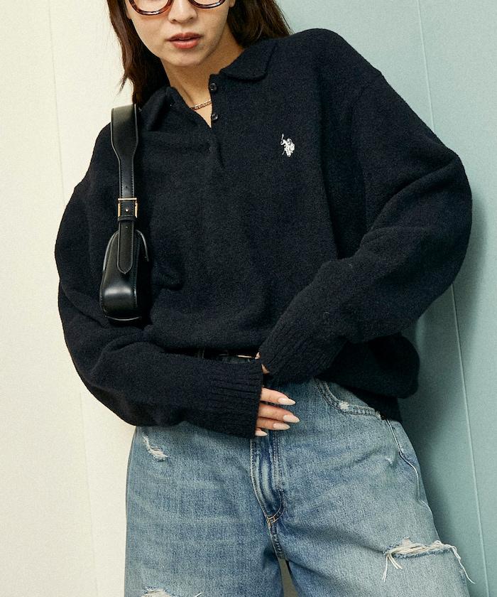 彈力針織POLO套頭衫